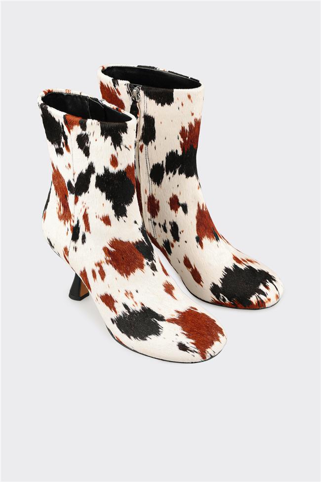 Multi Hayvan Desenli Deri Kadın Klasik Bot