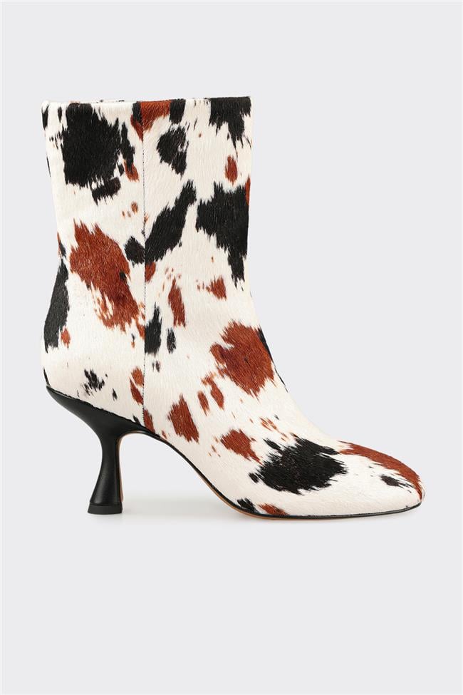 Multi Hayvan Desenli Deri Kadın Klasik Bot
