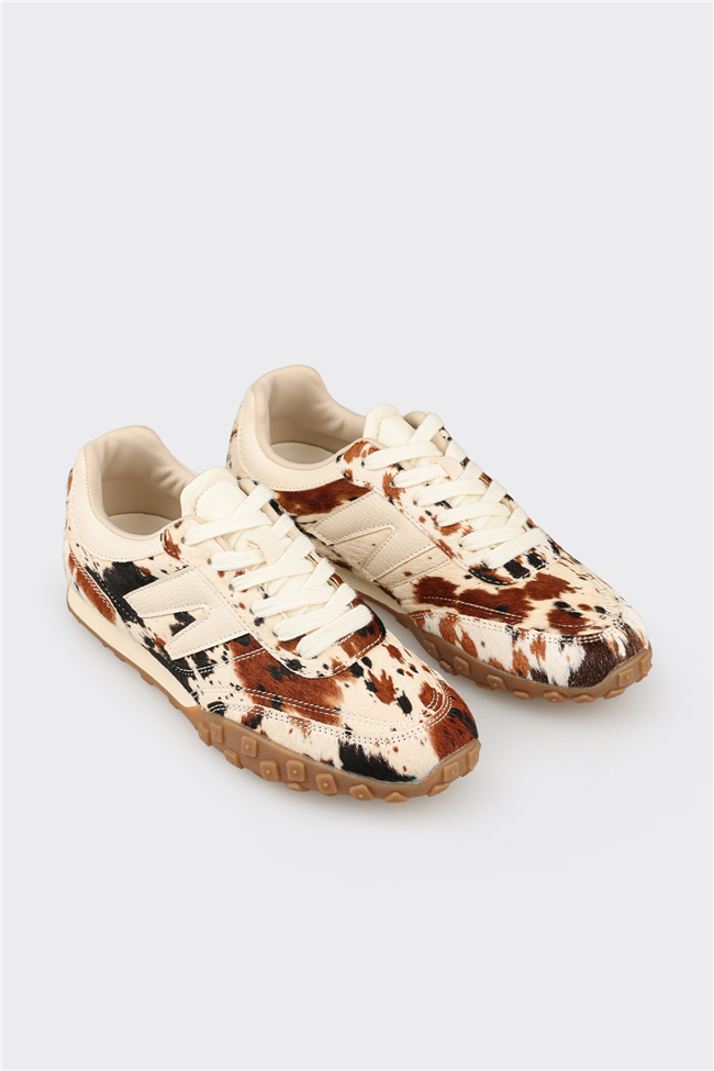 Multi Hayvan Desenli Deri Kadın Spor Ayakkabı