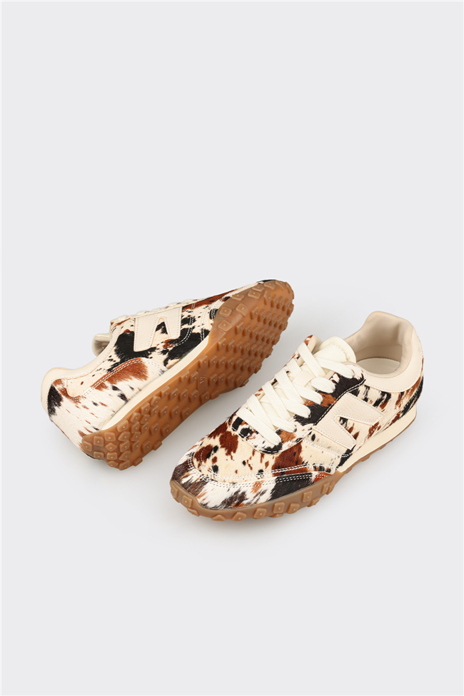 Multi Hayvan Desenli Deri Kadın Spor Ayakkabı