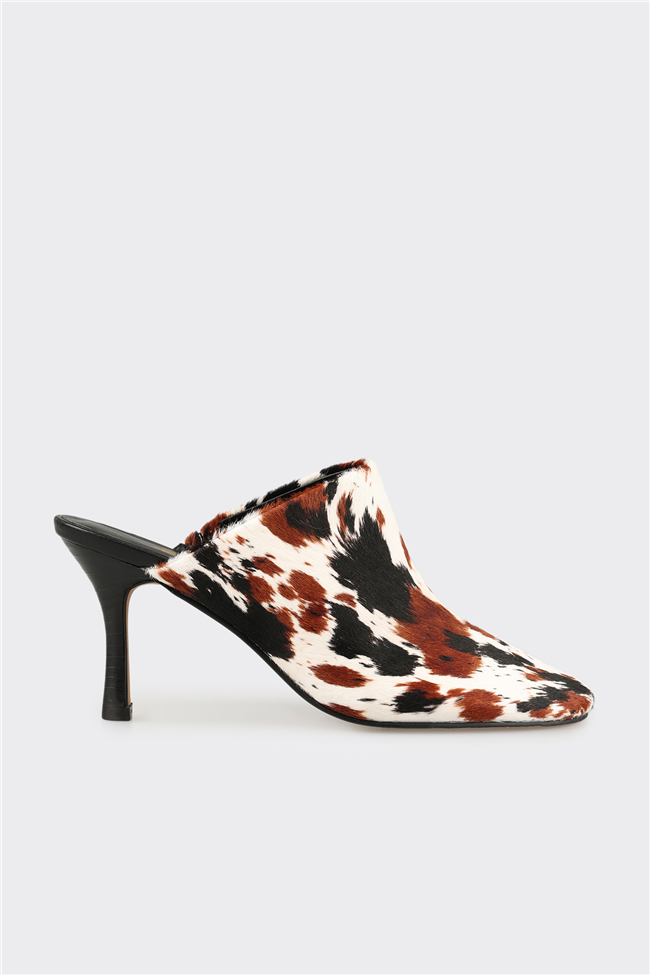 Multi Hayvan Desenli Deri Kadın Terlik