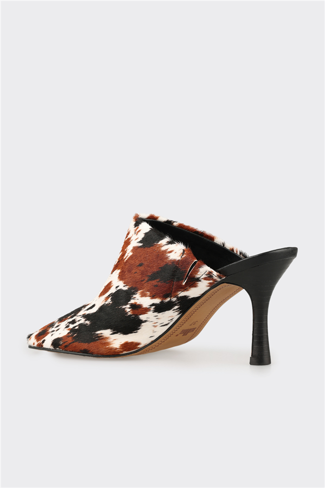 Multi Hayvan Desenli Deri Kadın Terlik