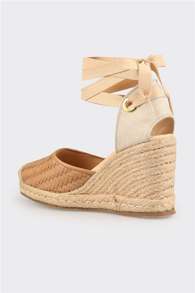 Naturel Deri Kadın Dolgu Topuk Espadril