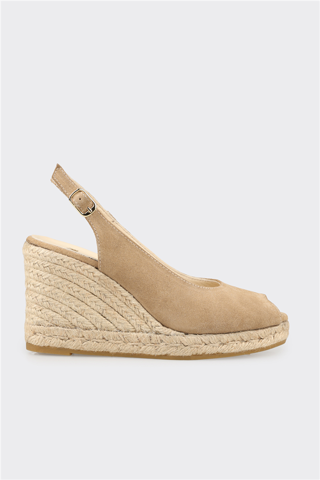 Naturel Deri Kadın Dolgu Topuk Sandalet