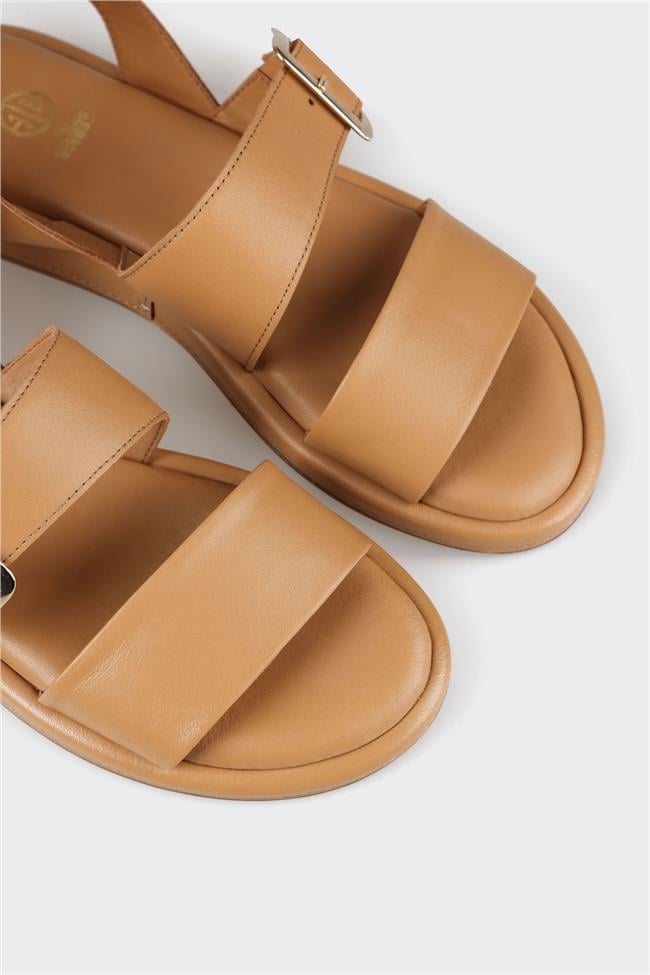 Naturel Deri Kadın Düz Sandalet