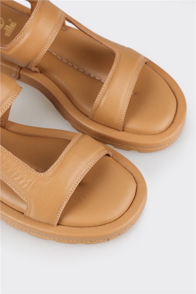 Naturel Deri Kadın Düz Sandalet