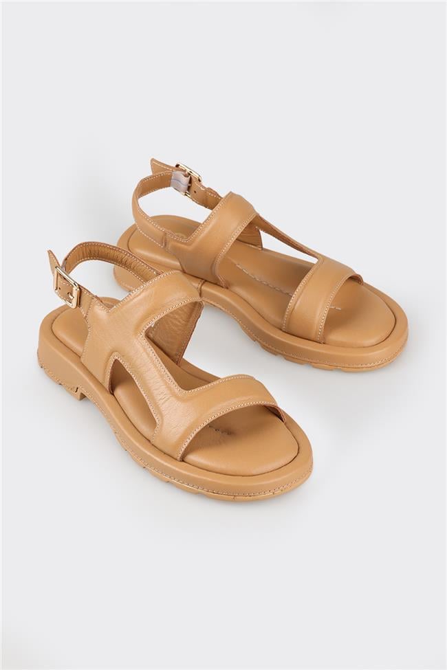 Naturel Deri Kadın Düz Sandalet
