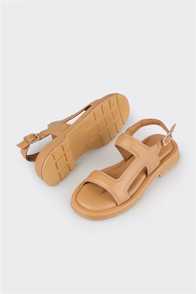 Naturel Deri Kadın Düz Sandalet