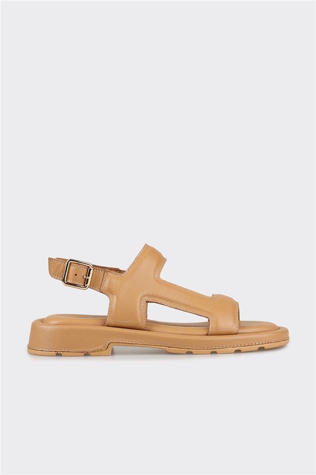 Naturel Deri Kadın Düz Sandalet