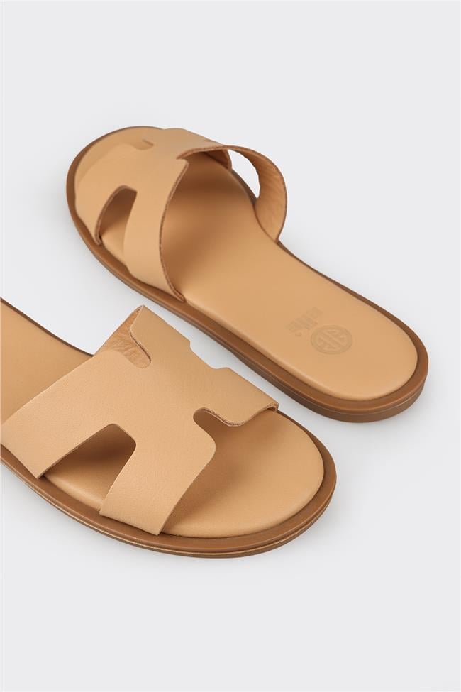 Naturel Deri Kadın Düz Terlik