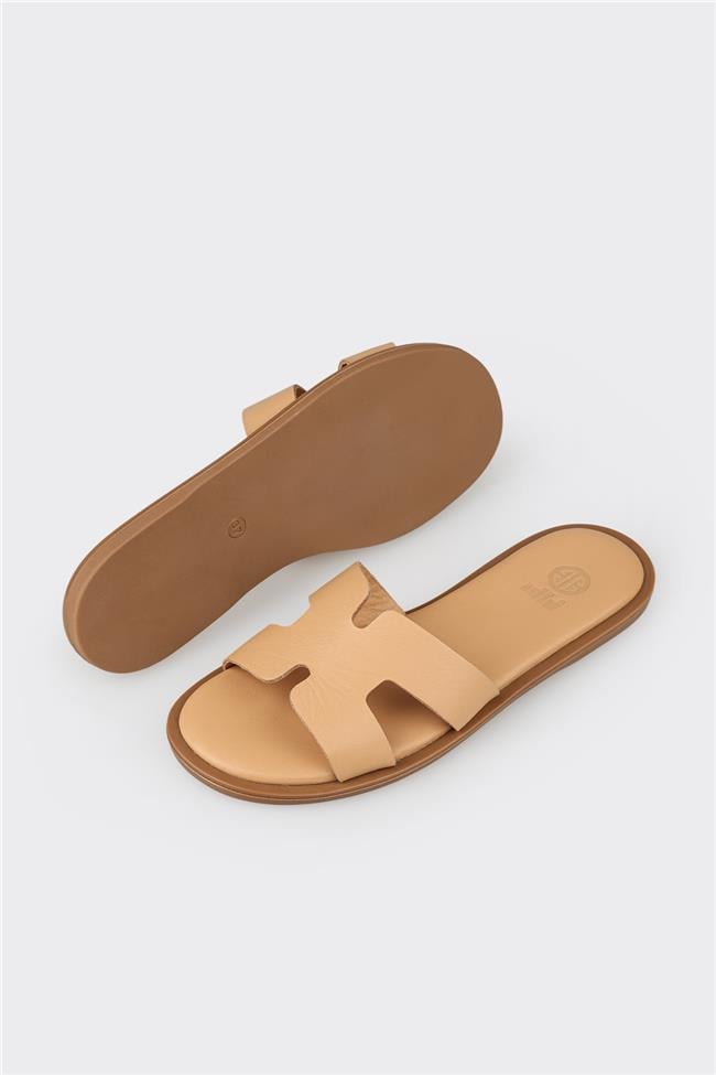 Naturel Deri Kadın Düz Terlik