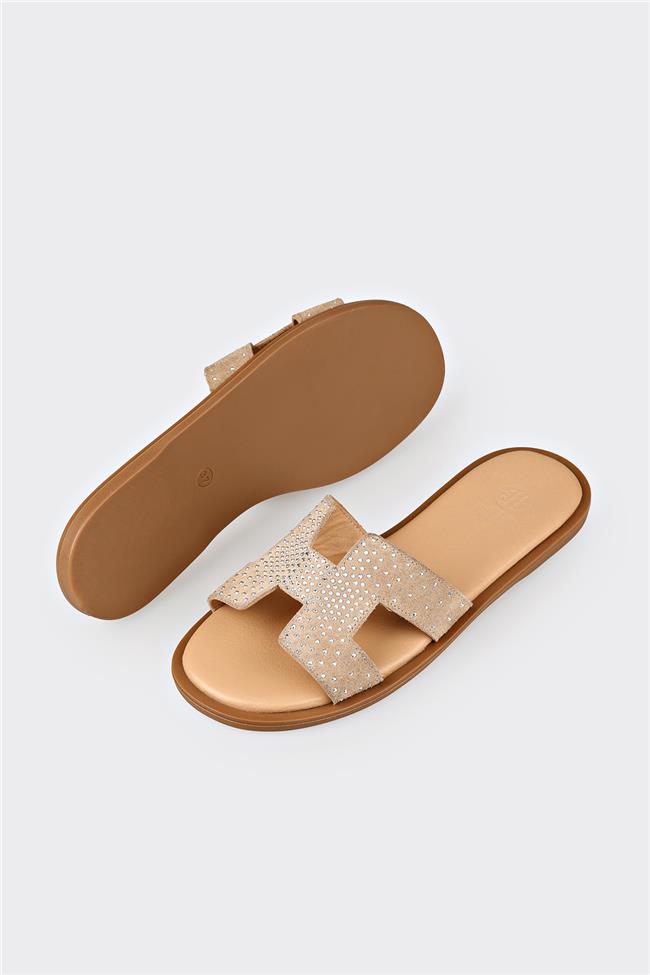 Naturel Deri Kadın Düz Terlik