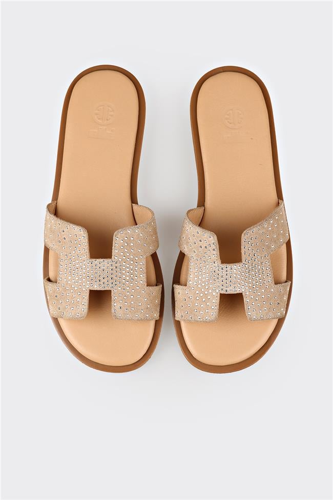 Naturel Deri Kadın Düz Terlik