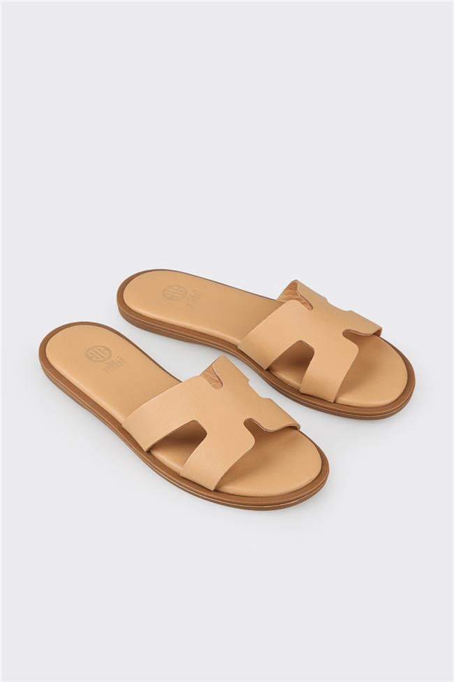 Naturel Deri Kadın Düz Terlik