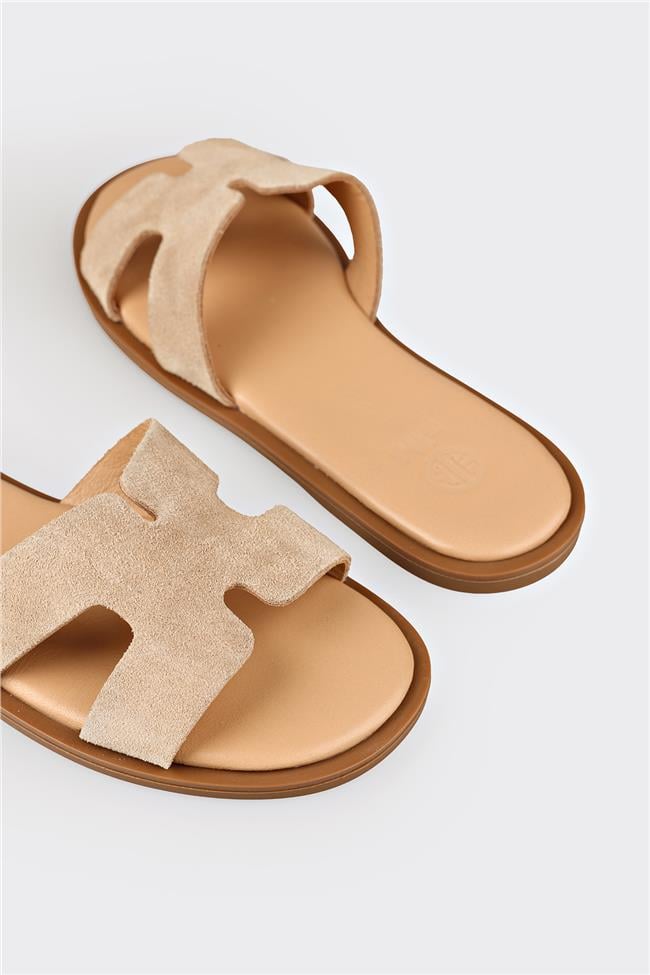 Naturel Deri Kadın Düz Terlik