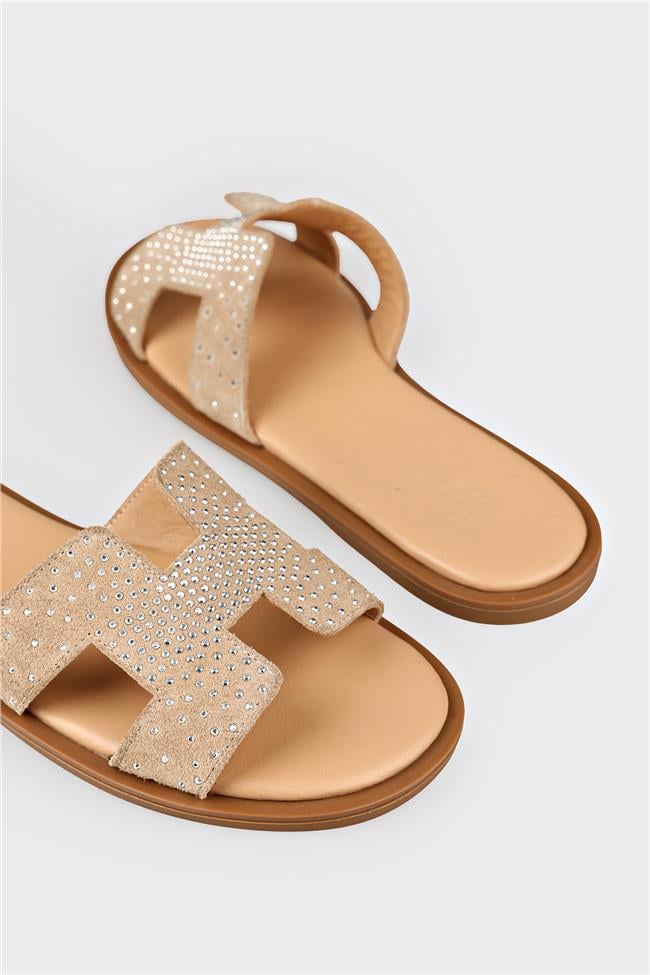 Naturel Deri Kadın Düz Terlik