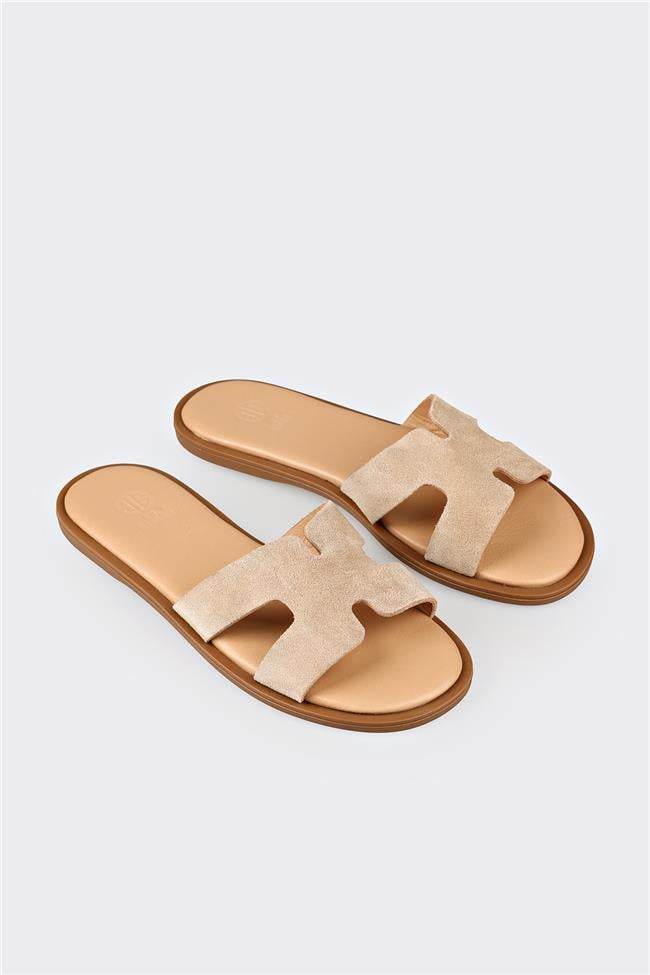 Naturel Deri Kadın Düz Terlik