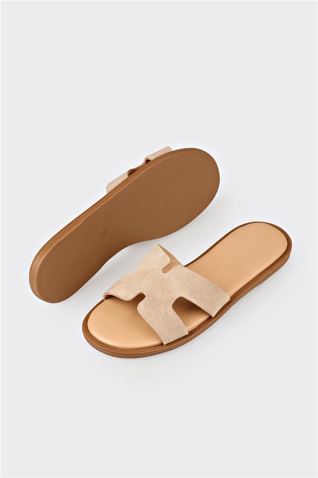 Naturel Deri Kadın Düz Terlik