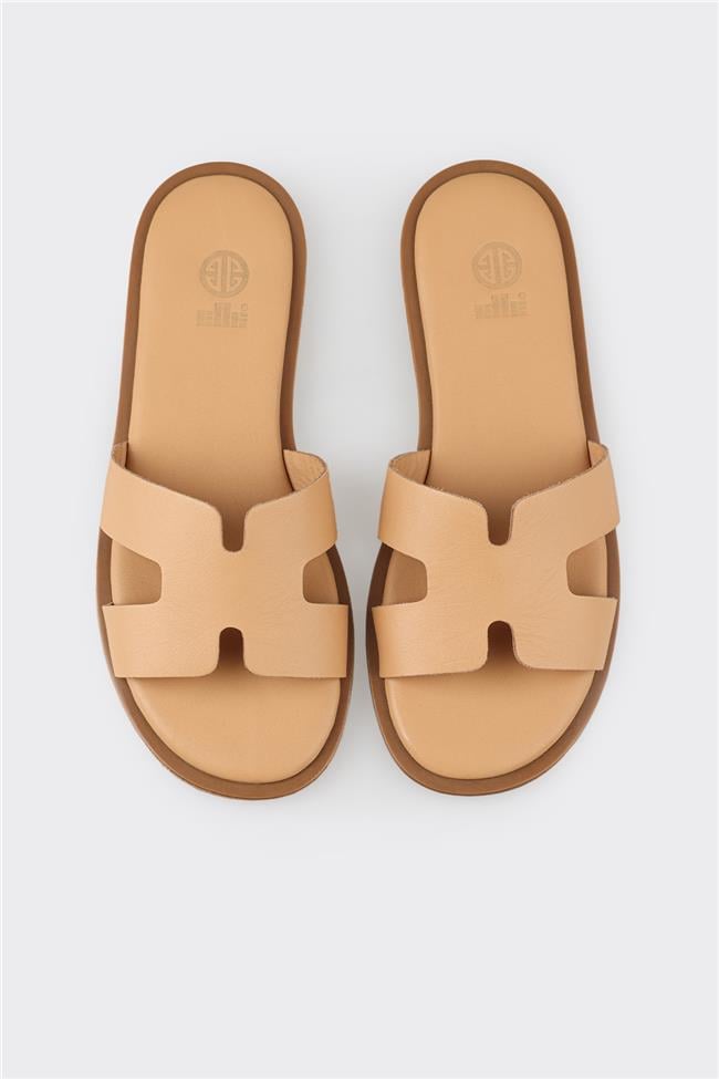 Naturel Deri Kadın Düz Terlik