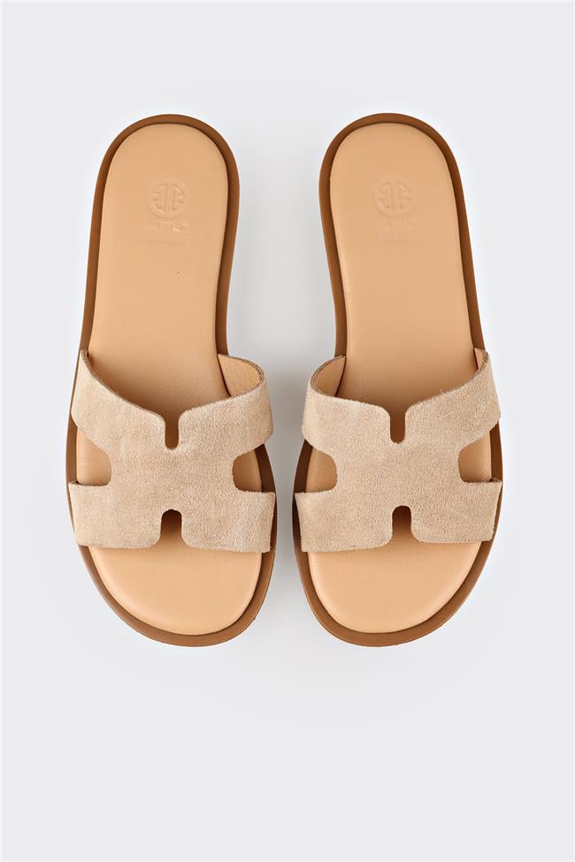 Naturel Deri Kadın Düz Terlik