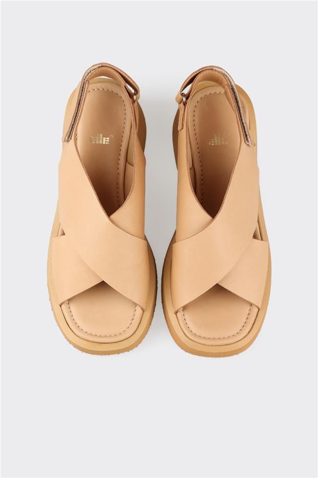 Naturel Deri Kadın Günlük Sandalet