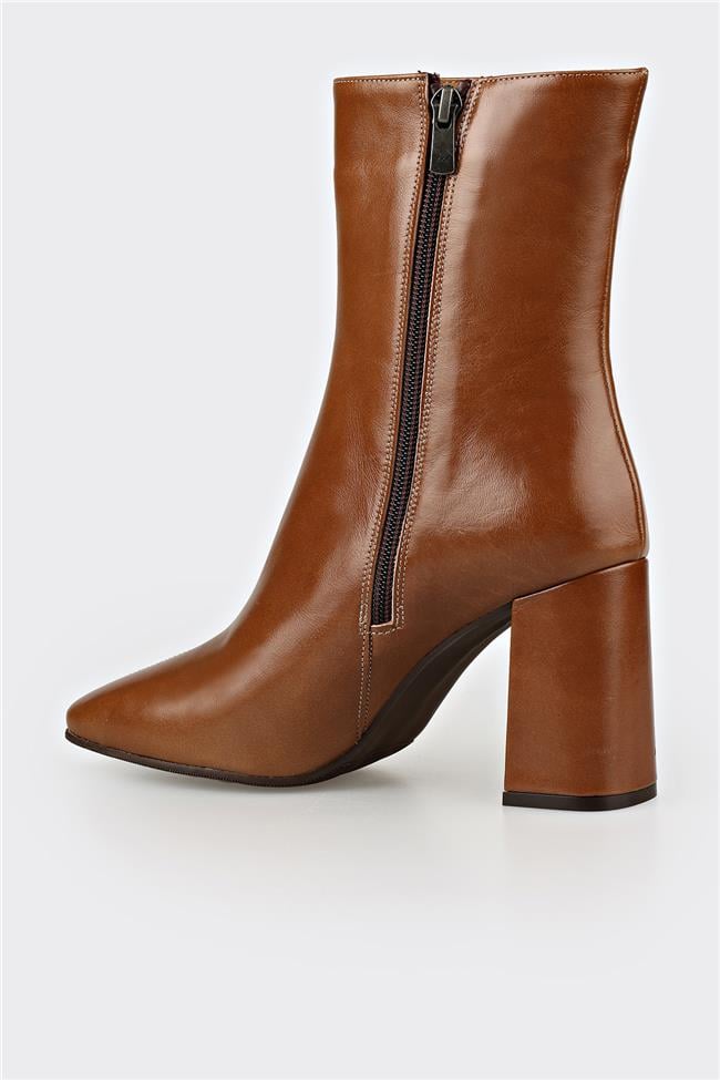 Naturel Deri Kadın Klasik Bot