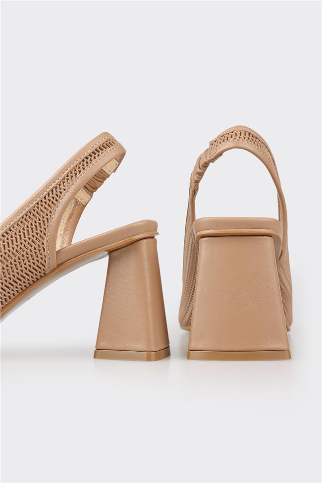 Naturel Deri Kadın Topuklu Ayakkabı