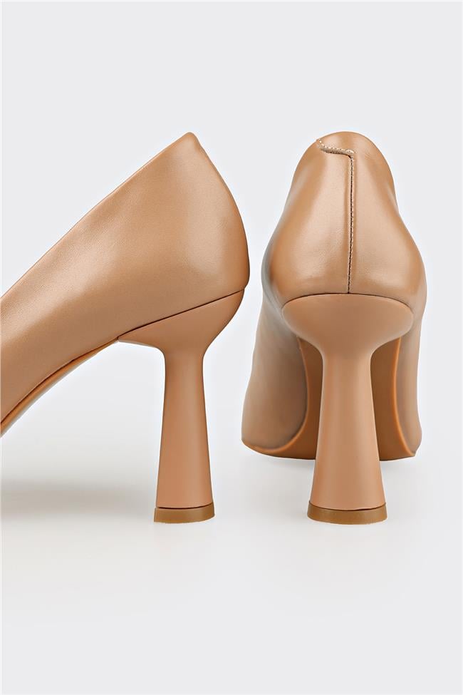 Naturel Deri Kadın Topuklu Ayakkabı