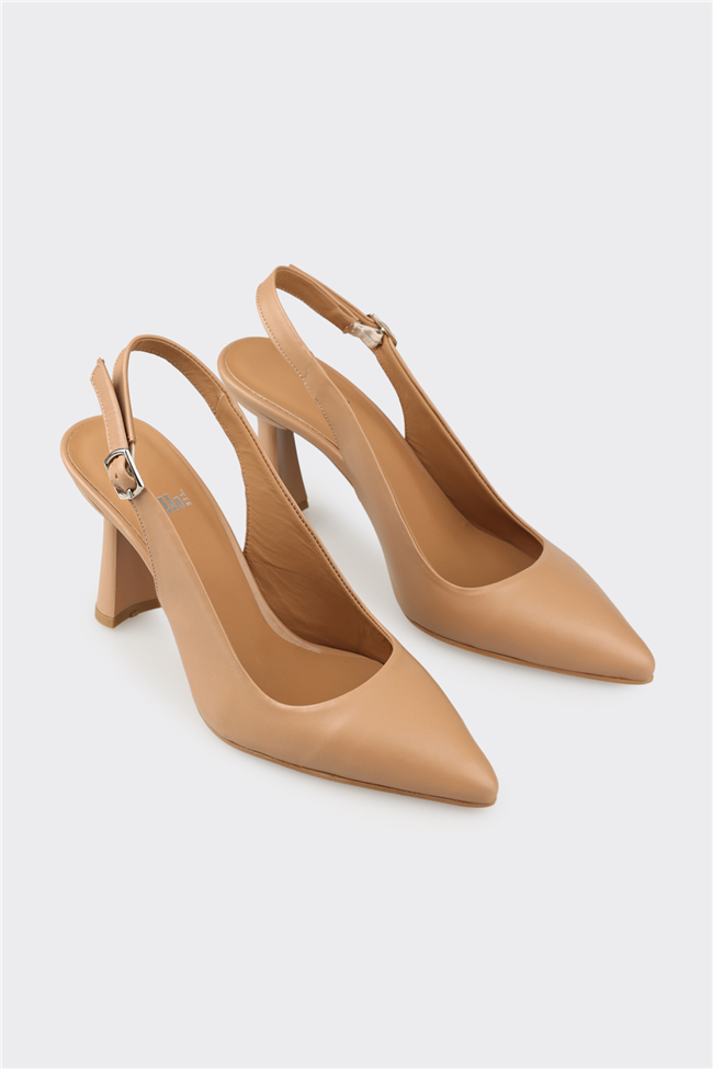 Naturel Deri Kadın Topuklu Ayakkabı