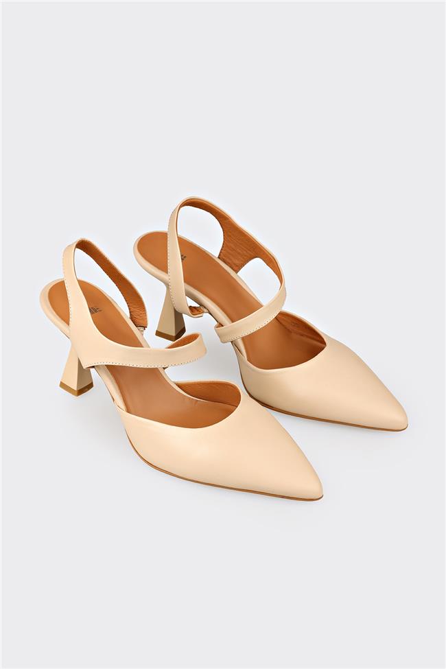 Naturel Deri Kadın Topuklu Ayakkabı