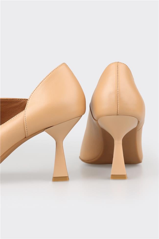 Naturel Deri Kadın Topuklu Ayakkabı