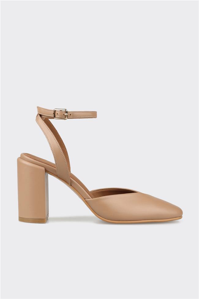 Naturel Deri Kadın Topuklu Ayakkabı