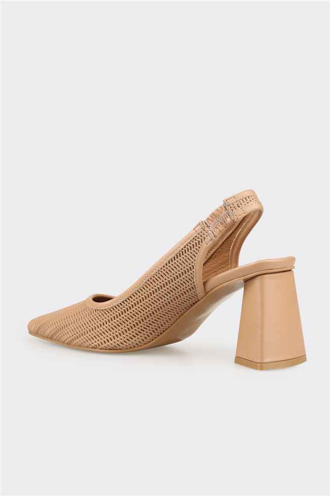 Naturel Deri Kadın Topuklu Ayakkabı
