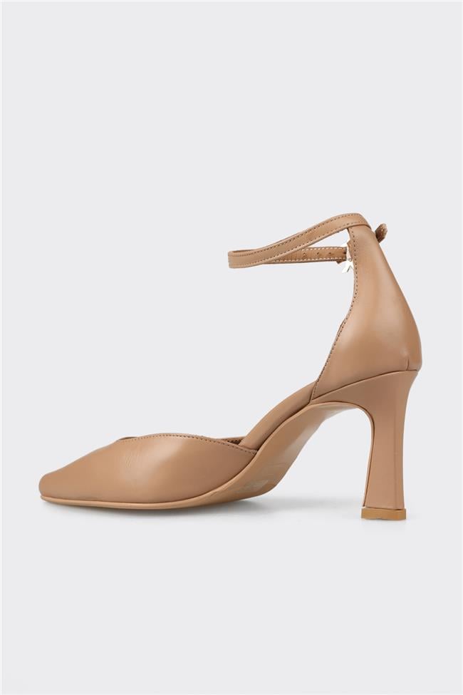 Naturel Deri Kadın Topuklu Ayakkabı
