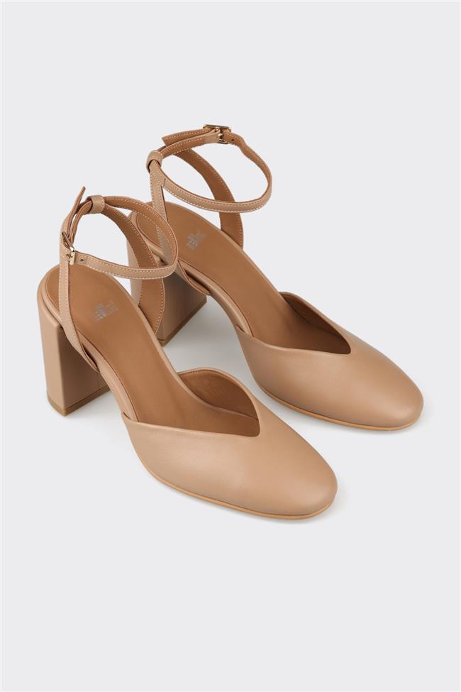 Naturel Deri Kadın Topuklu Ayakkabı