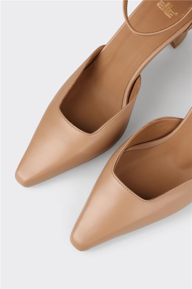 Naturel Deri Kadın Topuklu Ayakkabı