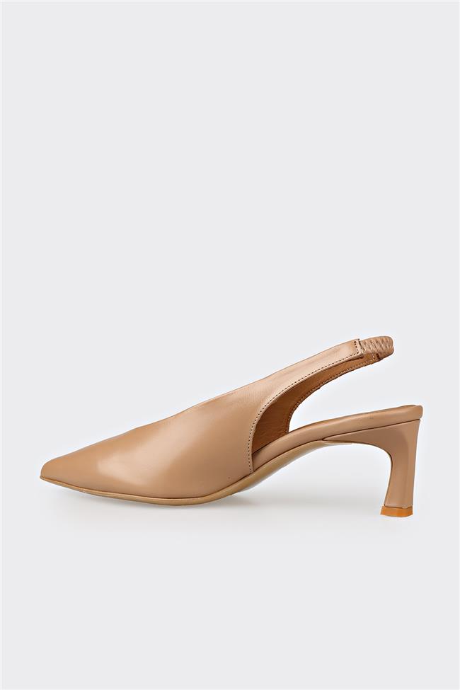 Naturel Deri Kadın Topuklu Ayakkabı