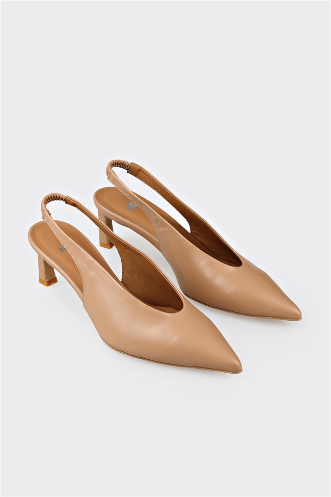 Naturel Deri Kadın Topuklu Ayakkabı