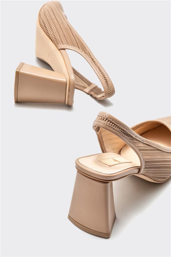 Naturel Deri Kadın Topuklu Ayakkabı