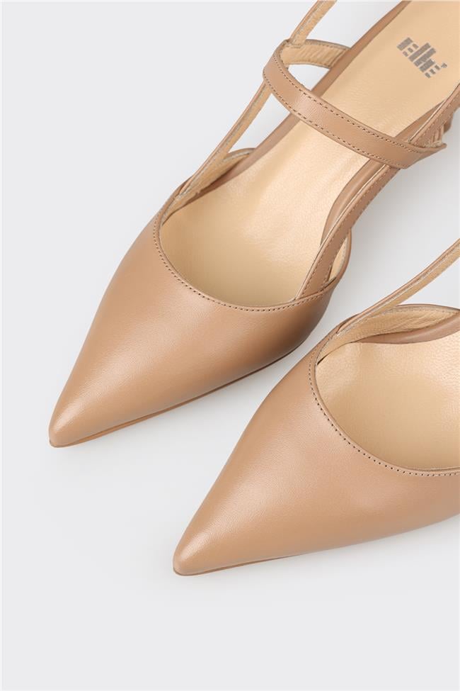 Naturel Deri Kadın Topuklu Ayakkabı