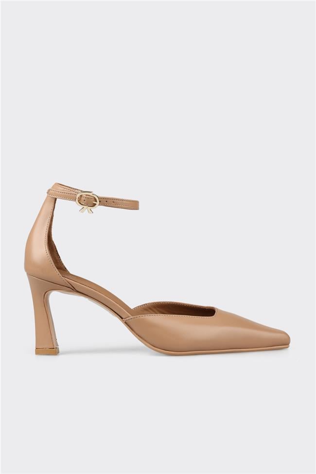 Naturel Deri Kadın Topuklu Ayakkabı