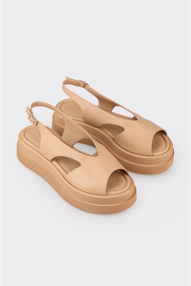 Naturel Deri Kadın Topuklu Sandalet