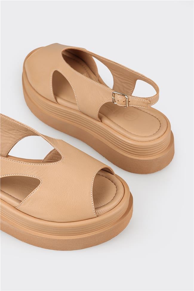 Naturel Deri Kadın Topuklu Sandalet