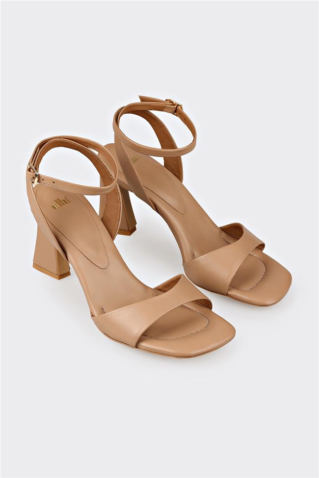 Naturel Deri Kadın Topuklu Sandalet