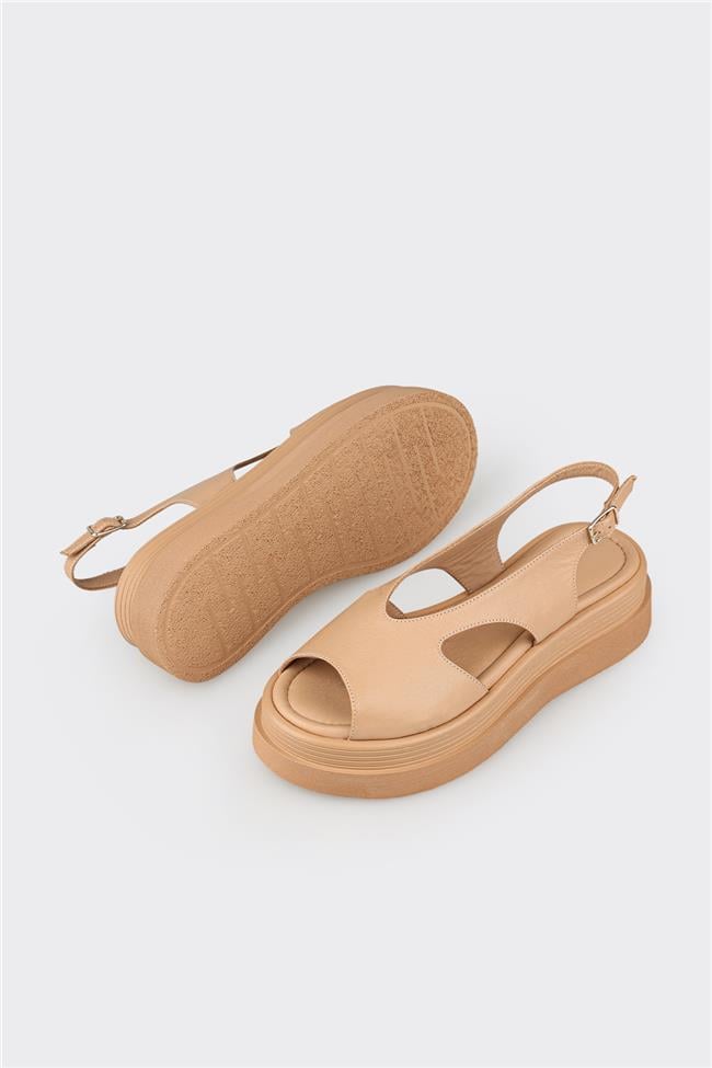 Naturel Deri Kadın Topuklu Sandalet