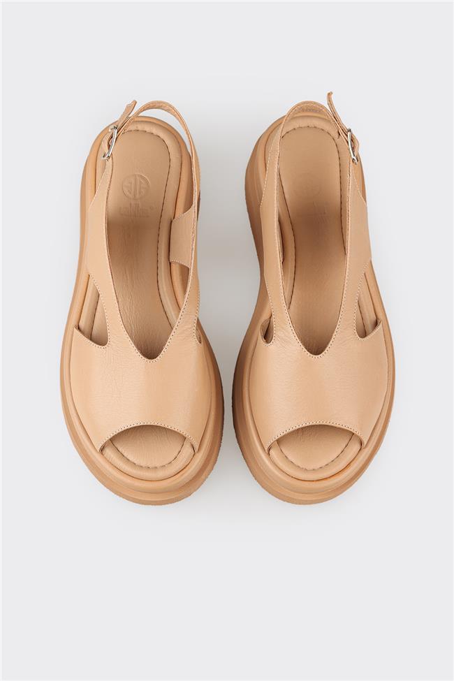 Naturel Deri Kadın Topuklu Sandalet