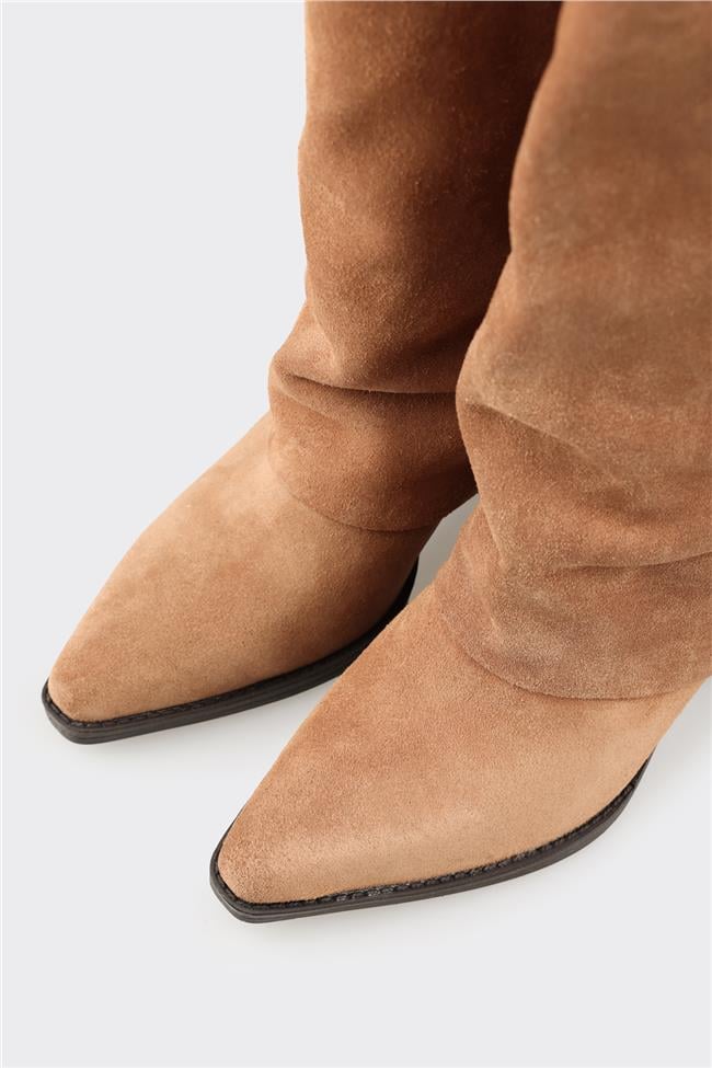 Naturel Deri Kadın Western Çizme