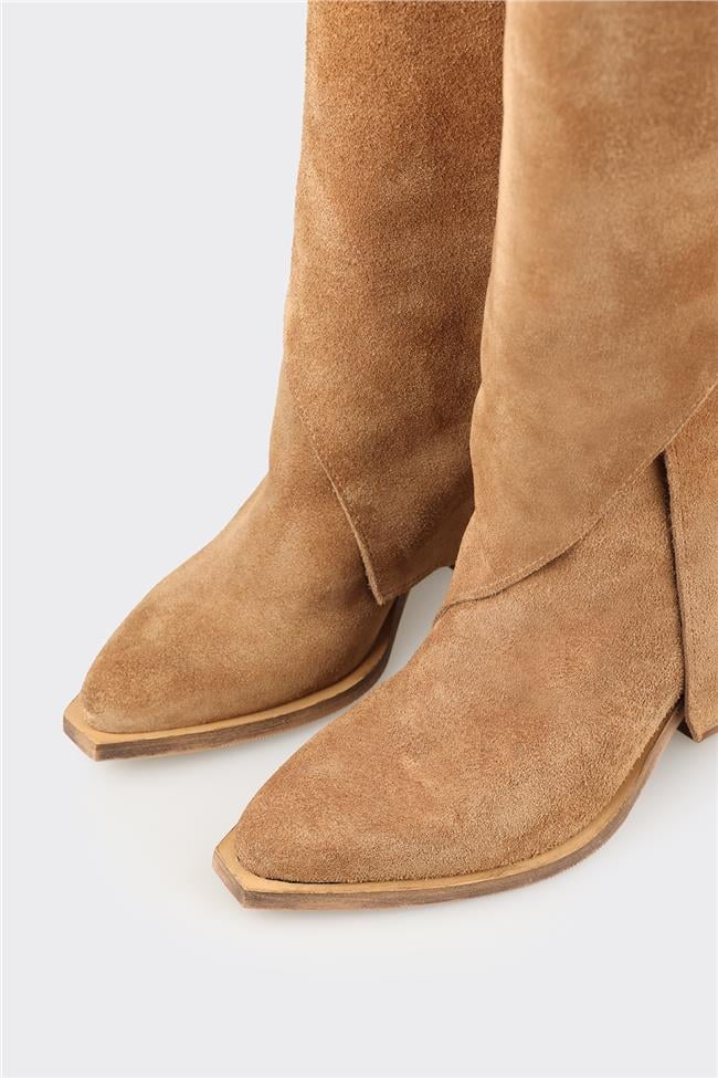 Naturel Deri Kadın Western Çizme