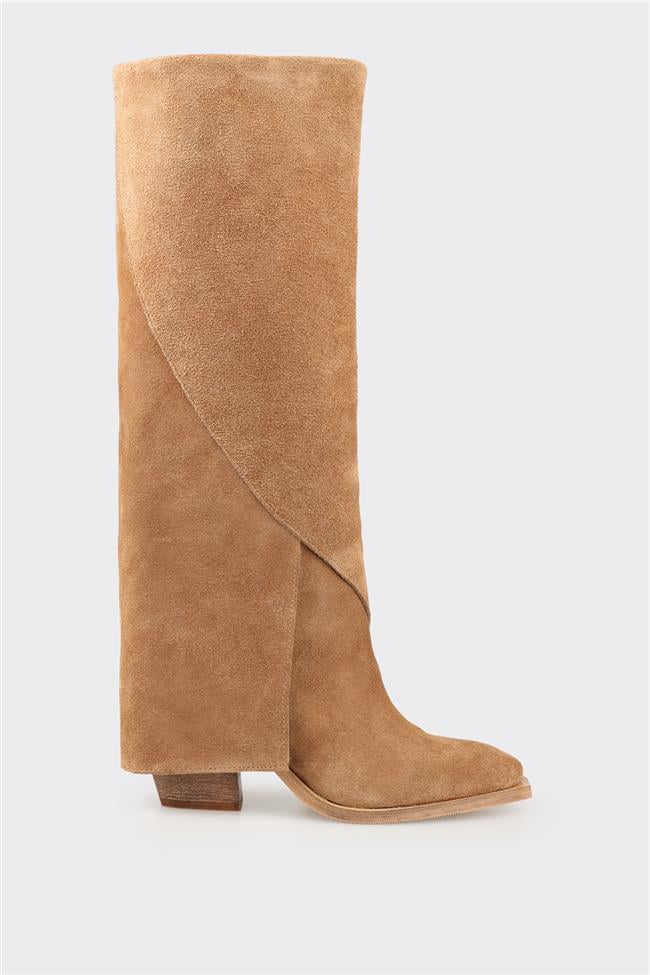 Naturel Deri Kadın Western Çizme