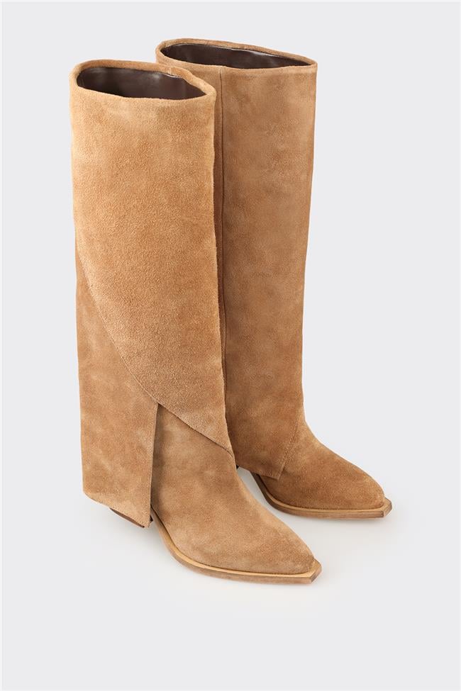 Naturel Deri Kadın Western Çizme